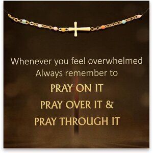 Religious Christian Cross Bracelet for Women with Encouragement Message, Gold Pl
